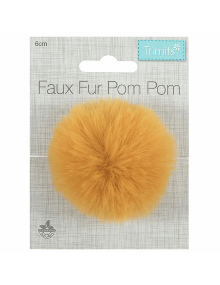 Pompon imitation fourrure 6 cm - Moutarde