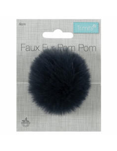 Pompon imitation fourrure 6 cm - Bleu marine 2