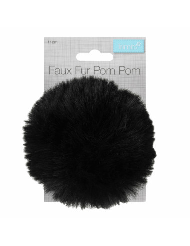 Pompon imitation fourrure 11 cm - Noir