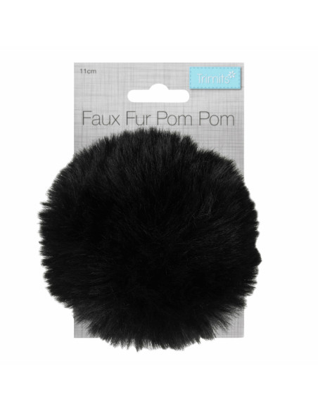 Pompon imitation fourrure 11 cm - Noir