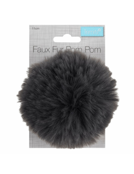 Pompon imitation fourrure 11 cm - Gris
