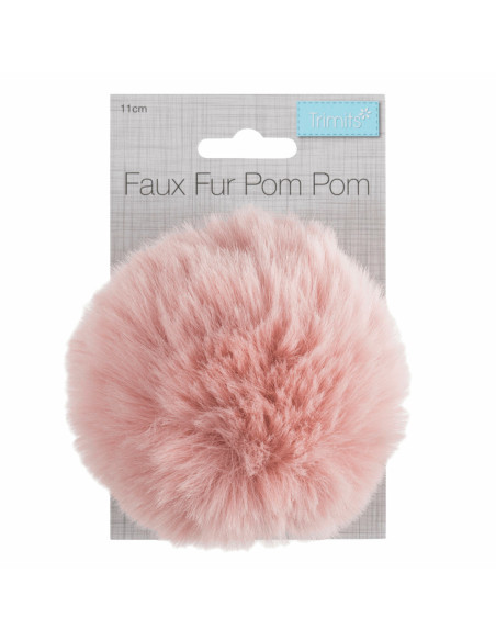 Pompon imitation fourrure 11 cm - Rose clair