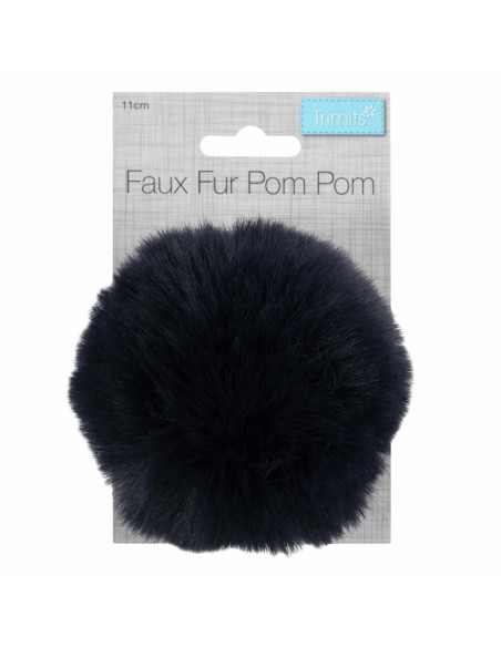 Pompon imitation fourrure 11 cm - Bleu marine