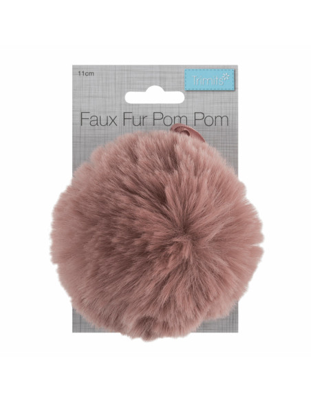Pompon imitation fourrure 11 cm - Vieux rose