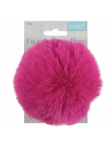 Pompon imitation fourrure 11 cm - Cerise