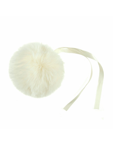 Pompon imitation fourrure 11 cm - Crème