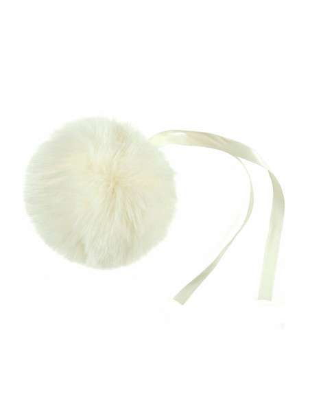 Pompon imitation fourrure 11 cm - Crème