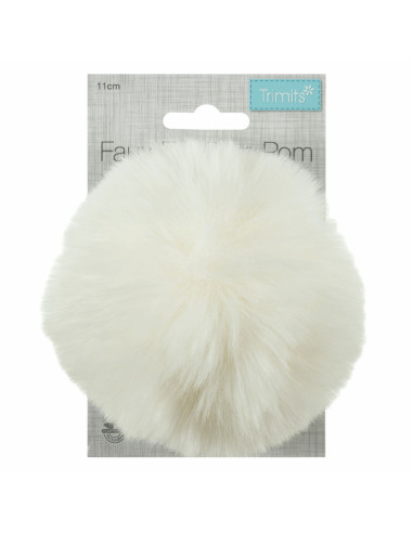 Pompon imitation fourrure 11 cm - Crème