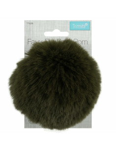 Pompon imitation fourrure 11 cm - Kaki 2
