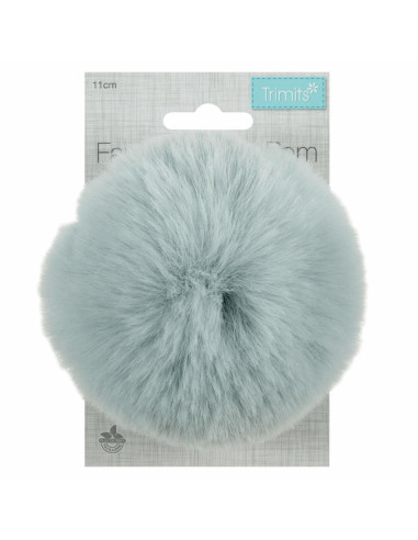 Pompon imitation fourrure 11 cm - Gris bleu