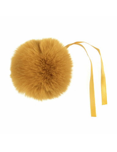 Pompon imitation fourrure 11 cm - Moutarde