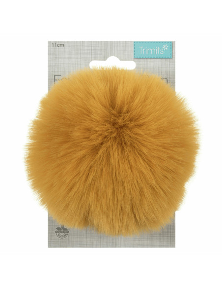 Pompon imitation fourrure 11 cm - Moutarde