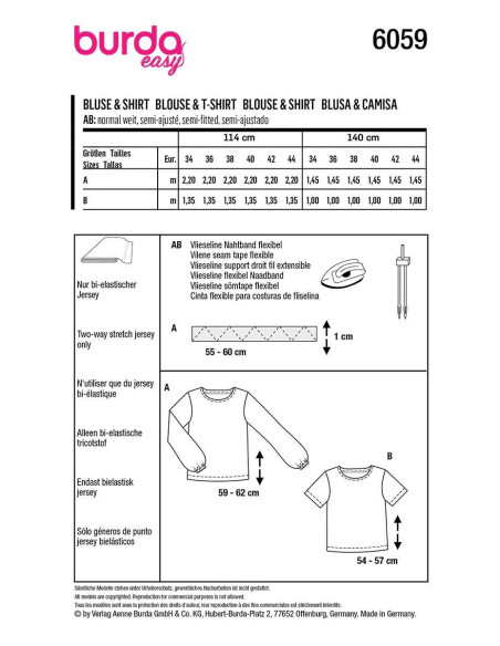 Patron de T-shirt et blouse - Burda 6059
