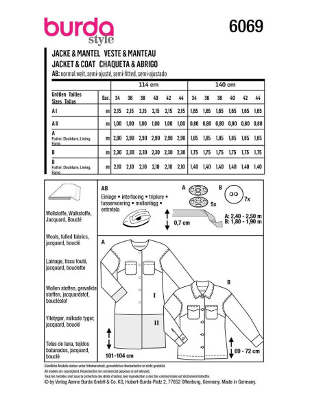 Patron de manteau et veste - Burda 6069