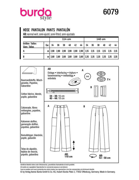 Patron de pantalon - Burda 6079