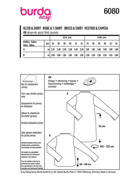 Patron de robe et T-shirt - Burda 6080