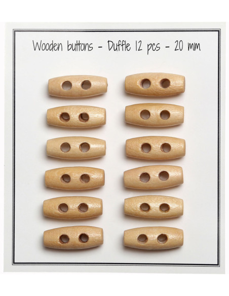 Set de 12 boutons buchette en bois clair 20 mm
