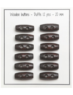 Set de 12 boutons buchette bois marron foncé 20 mm