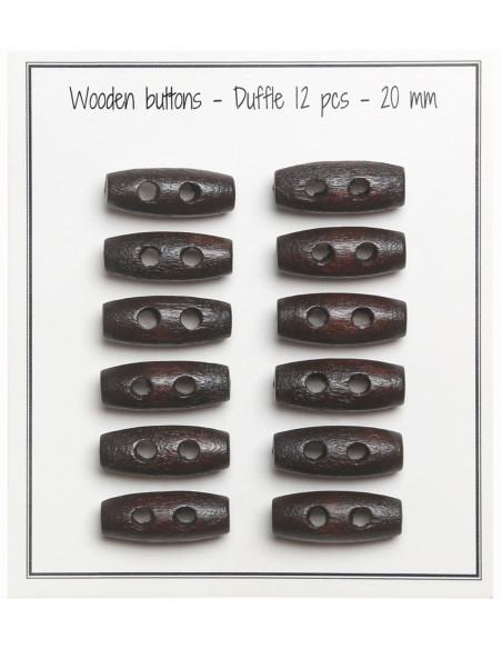 Set de 12 boutons buchette bois marron foncé 20 mm
