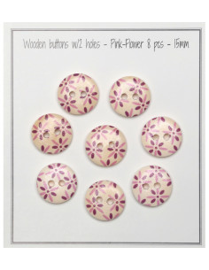 Set de 8 boutons bois 15 mm - Fleurs