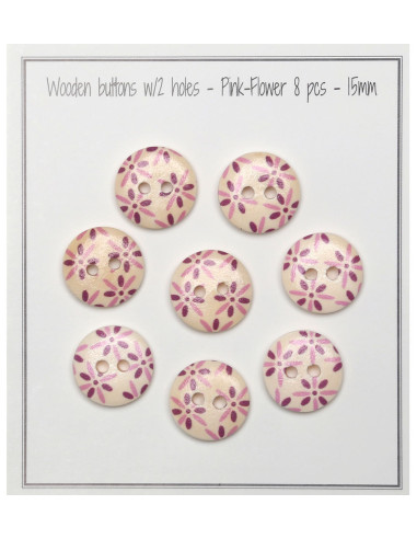 Set de 8 boutons bois 15 mm - Fleurs