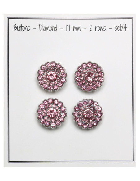Set de 4 boutons Strass 17 mm - Rose
