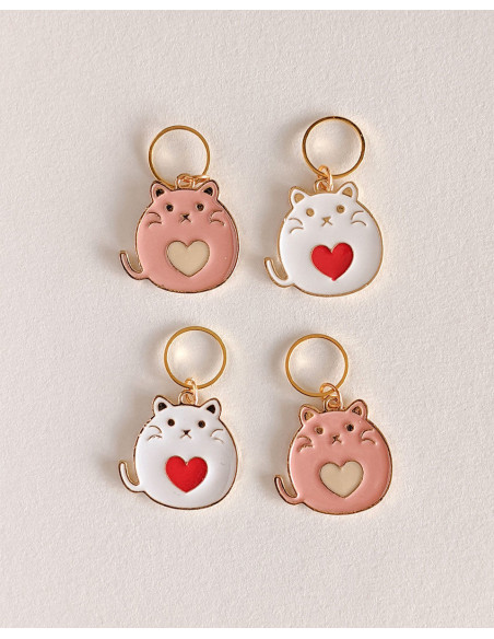Lot de 4 anneaux marqueurs de maille - Chats coeurs