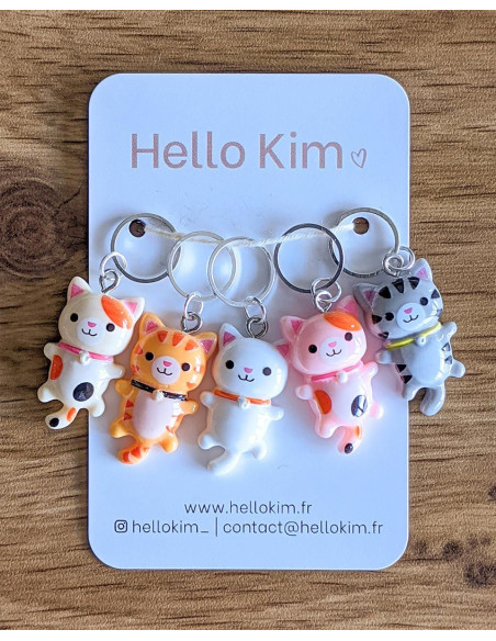 Lot de 5 anneaux marqueurs de maille - Petits chats