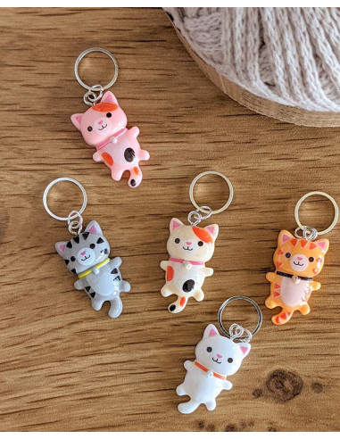 Lot de 5 anneaux marqueurs de maille - Petits chats