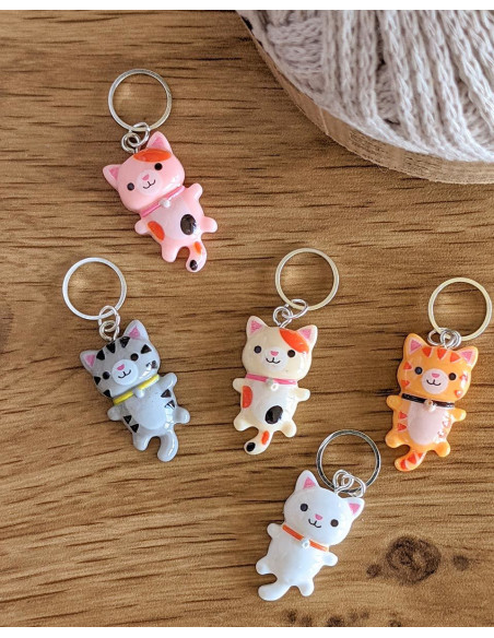 Lot de 5 anneaux marqueurs de maille - Petits chats