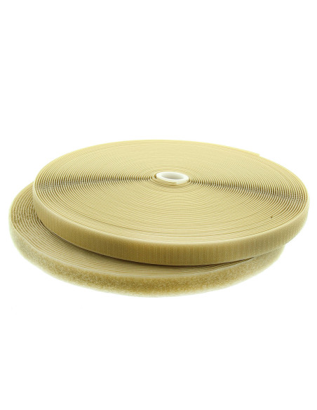 Ruban auto-agrippant à coudre beige 20 mm de large rouleau de 25 mètres