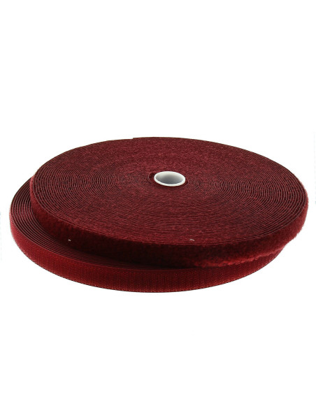Ruban auto-agrippant à coudre bordeaux 20 mm de large rouleau de 25 mètres