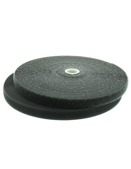 Ruban auto-agrippant à coudre gris foncé 20 mm de large rouleau de 25 mètres