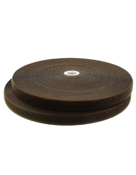 Ruban auto-agrippant à coudre marron foncé 20 mm de large rouleau de 25 mètres