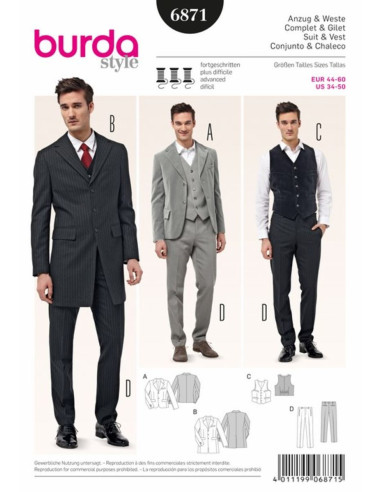 Patron de complet et gilet - Burda 6871