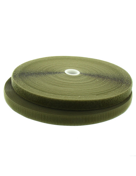 Ruban auto-agrippant à coudre kaki 20 mm de large rouleau de 25 mètres