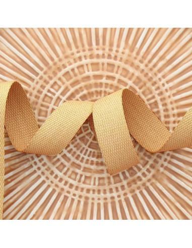 Sangle polyester lurex aspect coton - Beige foncé et or
