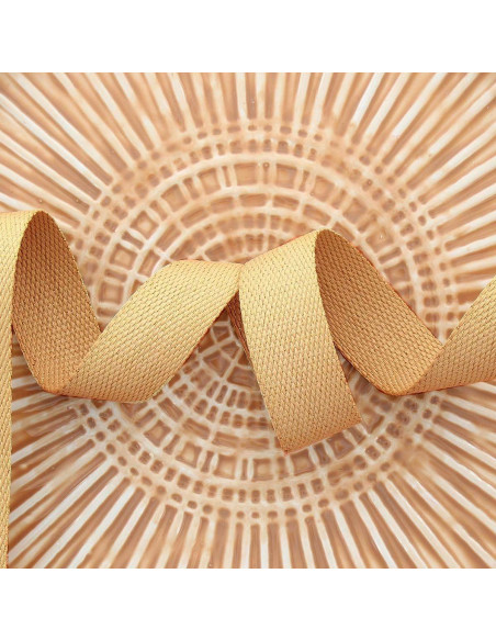 Sangle polyester lurex aspect coton - Beige foncé et or