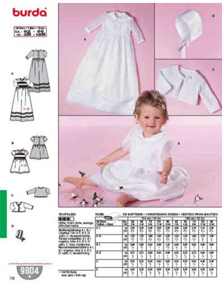 Patron de robe de baptême - Burda 9804