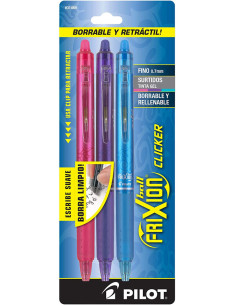 Set de 3 stylos roller Pilot FriXion Ball Clicker - Fuchsia, violet et turquoise