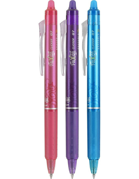 Set de 3 stylos roller Pilot FriXion Ball Clicker - Fuchsia, violet et turquoise