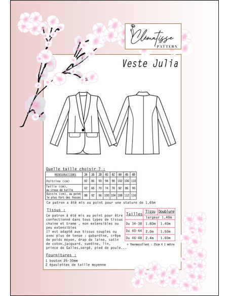 Patron de veste Julia - Clématisse Pattern