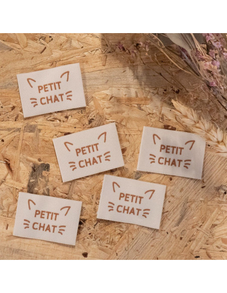 Lot de 5 étiquettes tissées - Petit chat