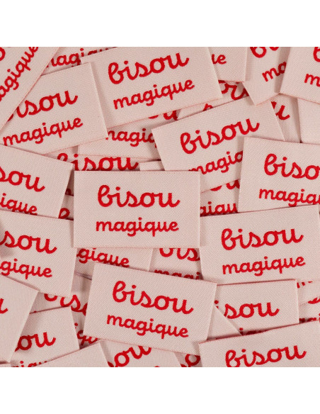 Lot de 5 étiquettes tissées - Bisou Magique