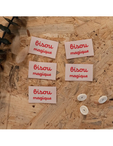 Lot de 5 étiquettes tissées - Bisou Magique