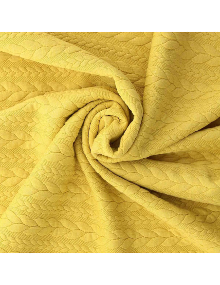 Tissu sweat torsade - Jaune paille