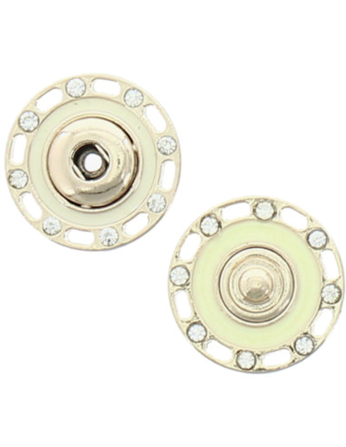 Bouton pression strass - Or et ivoire