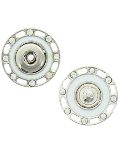 Bouton pression strass - Argent et blanc