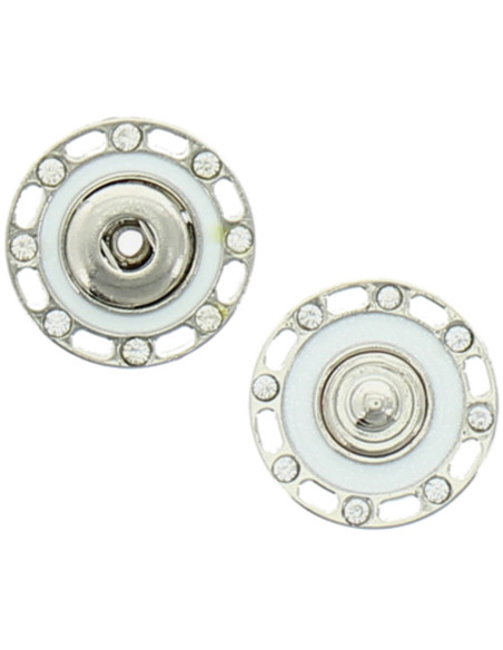 Bouton pression strass - Argent et blanc