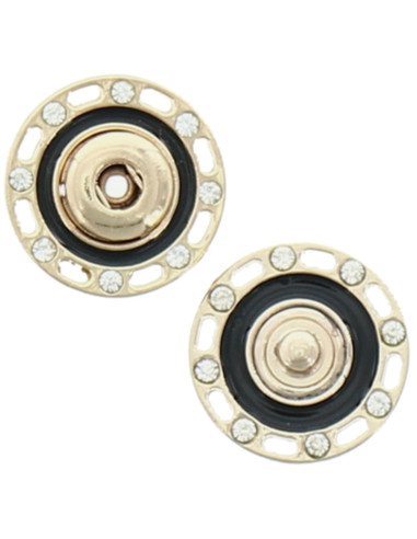 Bouton pression strass - Or et noir